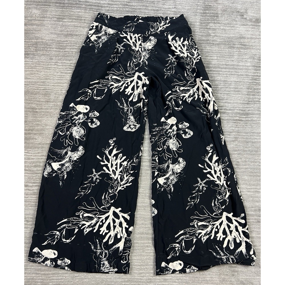 a new day Wide Leg Pants in Black with White Coral Print